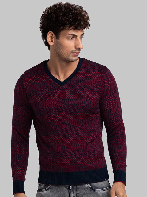 Parx Men Red Solid Acrylic Sweater