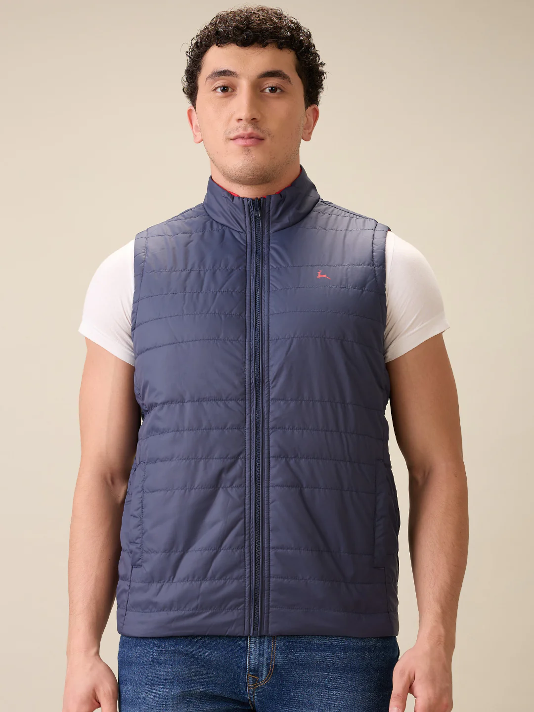 Parx Men Red Solid Polyester Sleeveless Jacket