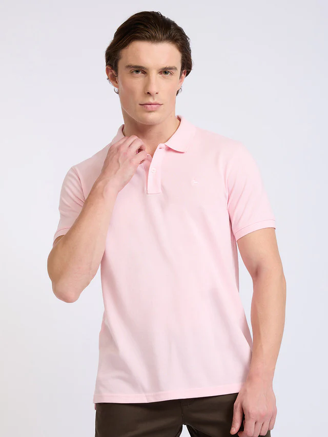 Parx Men Pink Solid Regular Fit Cotton Blend T-Shirt