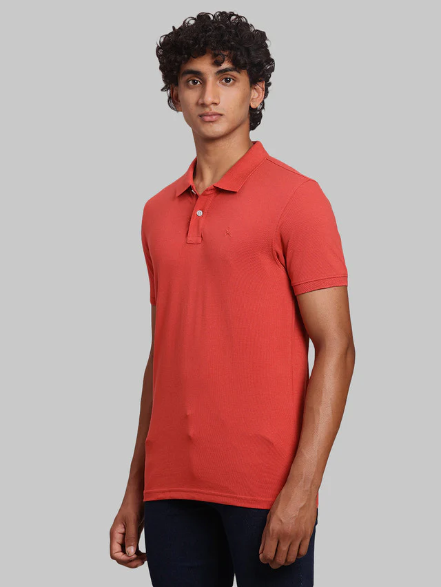 Parx Men Red Solid Regular Fit Half Sleeve Polo Neck T-Shirt - Image 3
