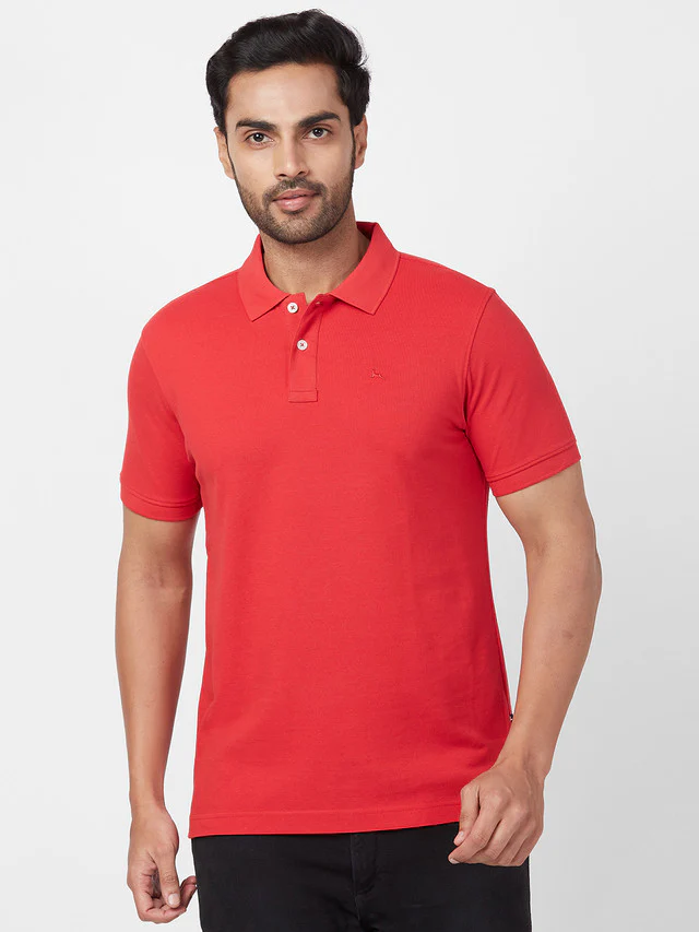 Parx Men Red Solid Regular Fit Half Sleeve Polo Neck T-Shirt