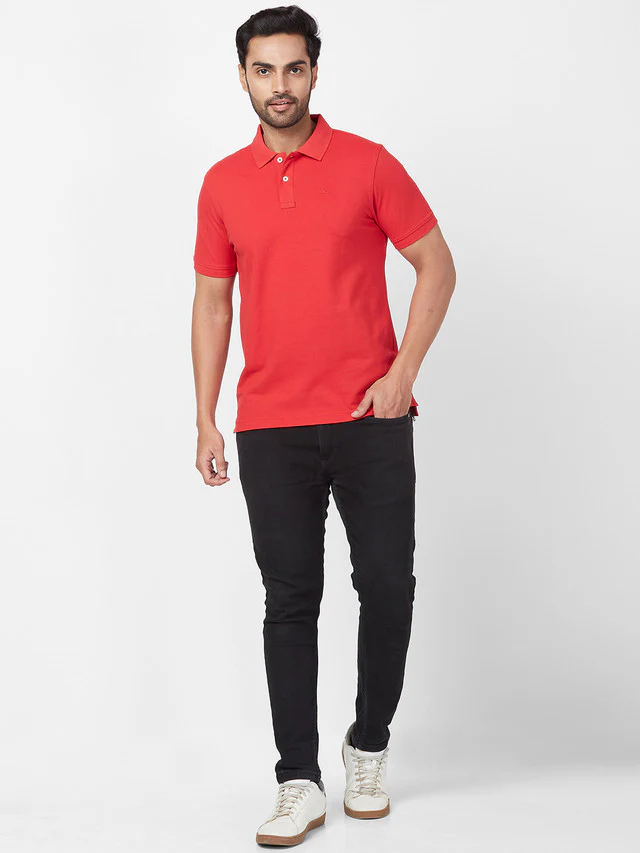 Parx Men Red Solid Regular Fit Half Sleeve Polo Neck T-Shirt - Image 5