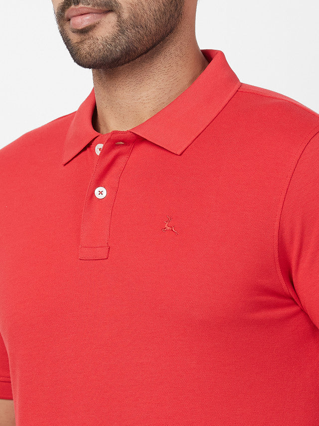 Parx Men Red Solid Regular Fit Half Sleeve Polo Neck T-Shirt - Image 6