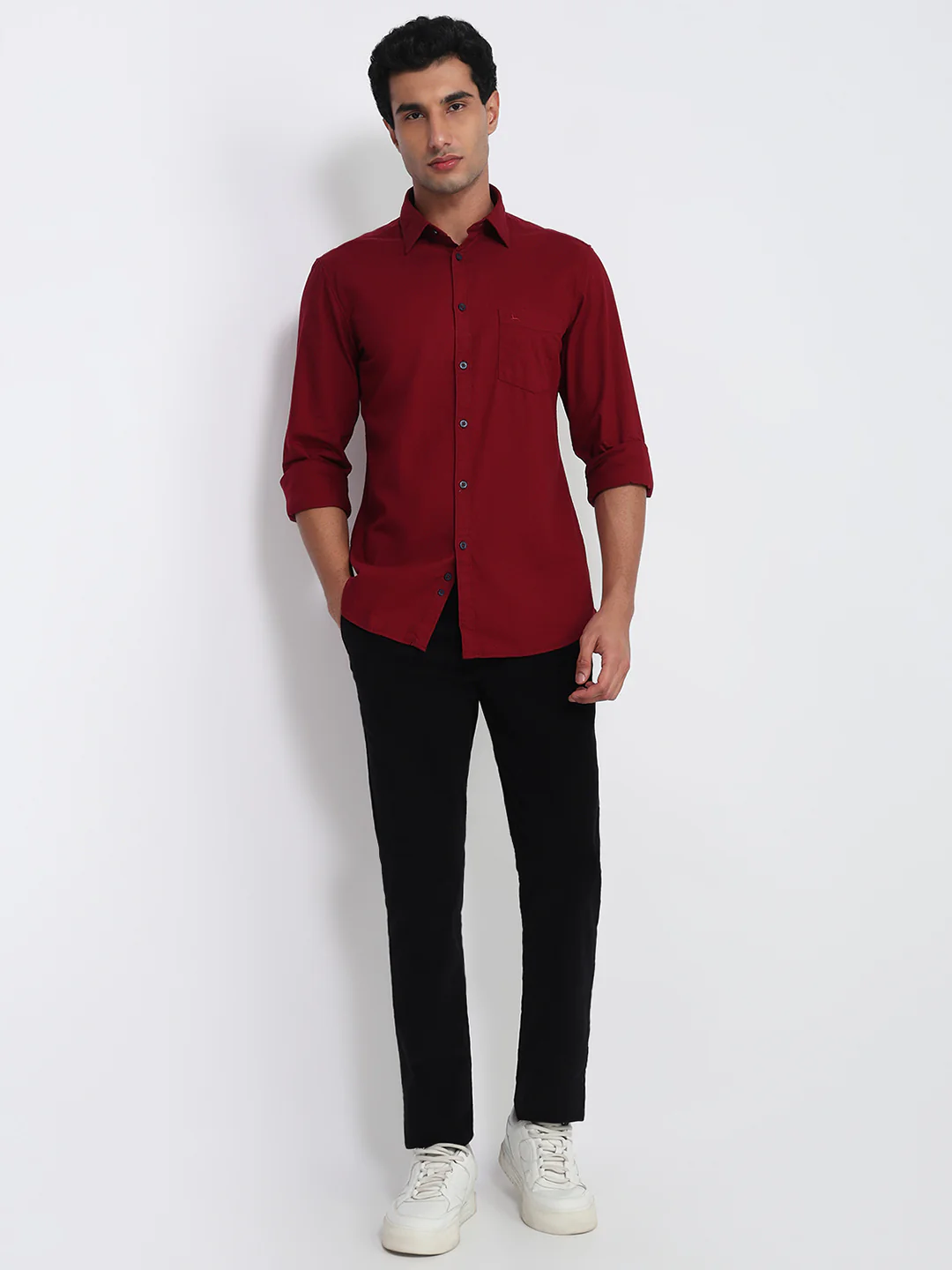 Parx Men Red Solid Slim Fit Cotton Casual Shirt - Image 5