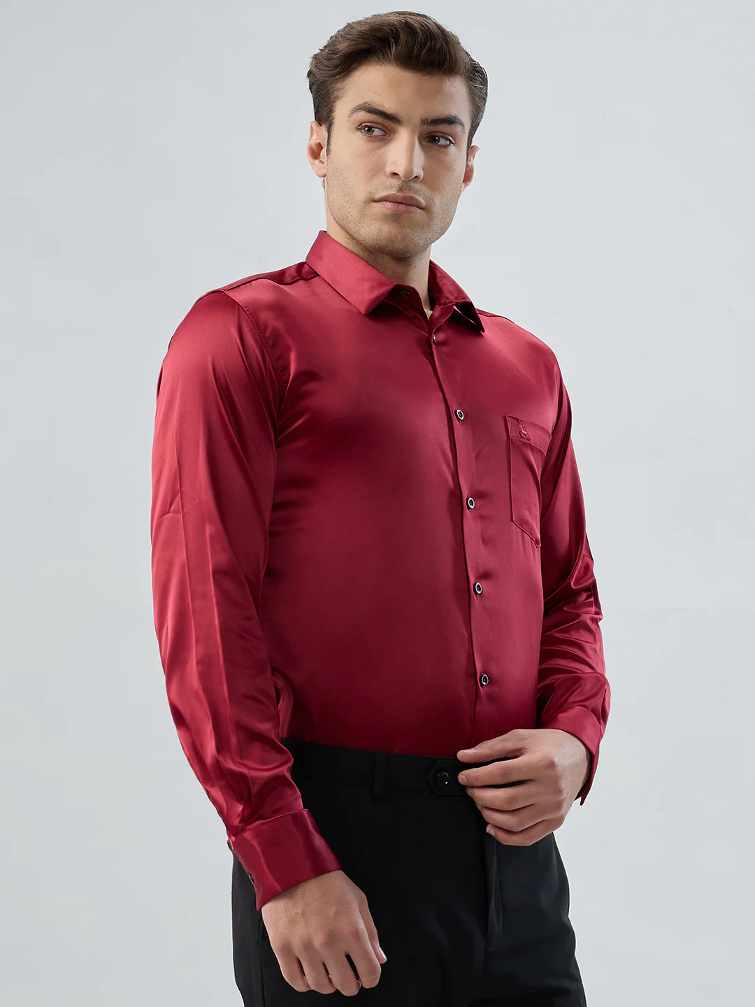 Parx Men Red Solid Slim Fit Polyester Blend Shirt - Image 2
