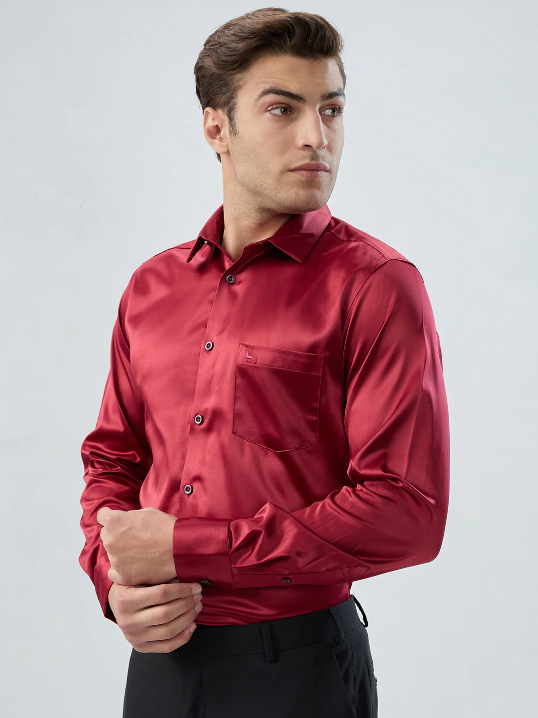 Parx Men Red Solid Slim Fit Polyester Blend Shirt - Image 3
