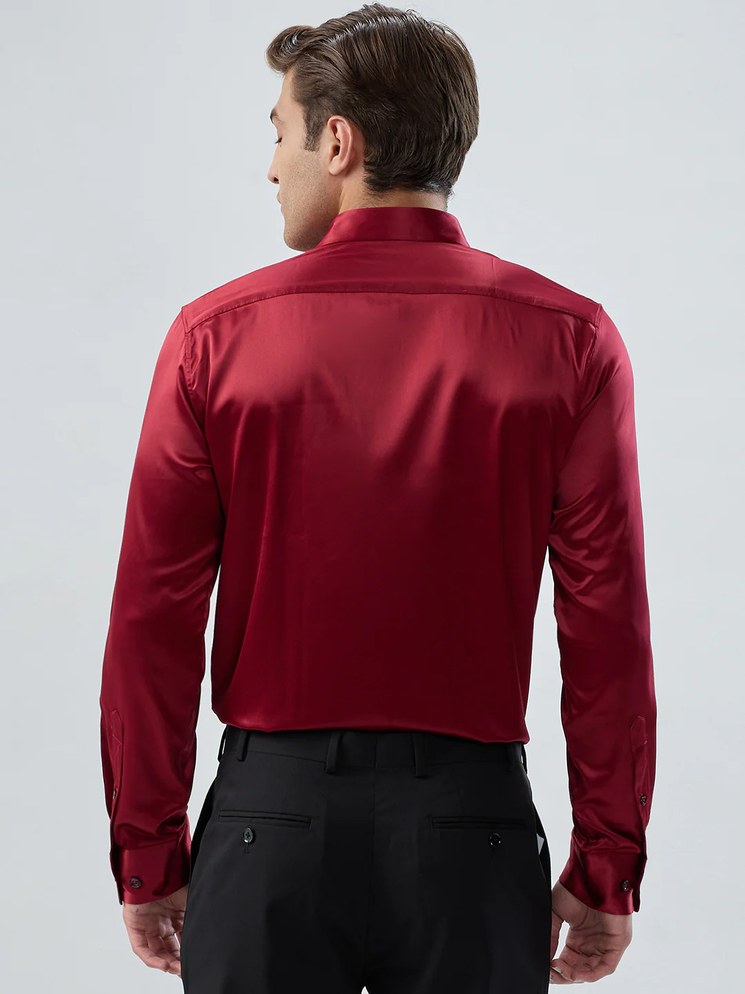 Parx Men Red Solid Slim Fit Polyester Blend Shirt - Image 4