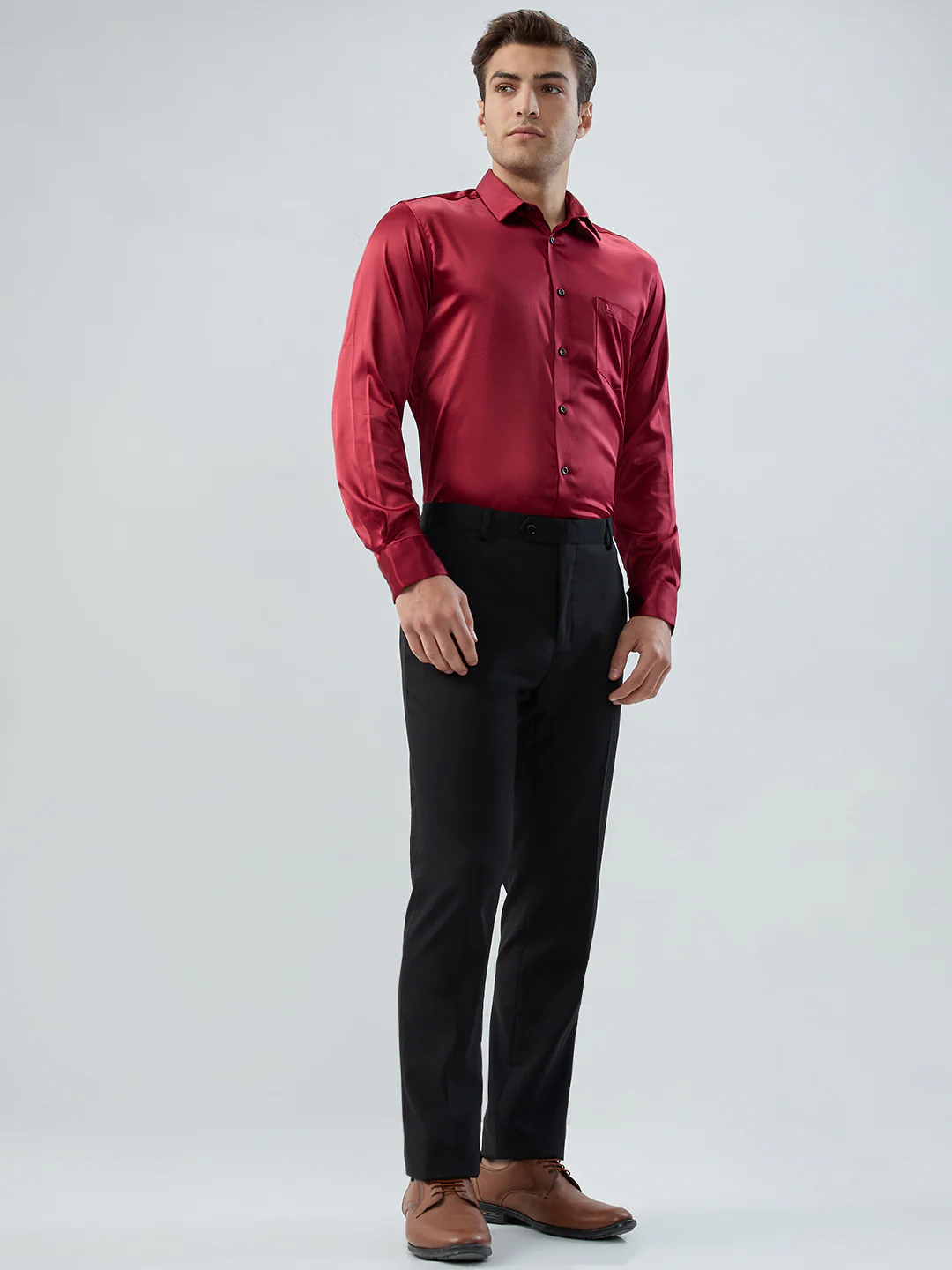 Parx Men Red Solid Slim Fit Polyester Blend Shirt - Image 5