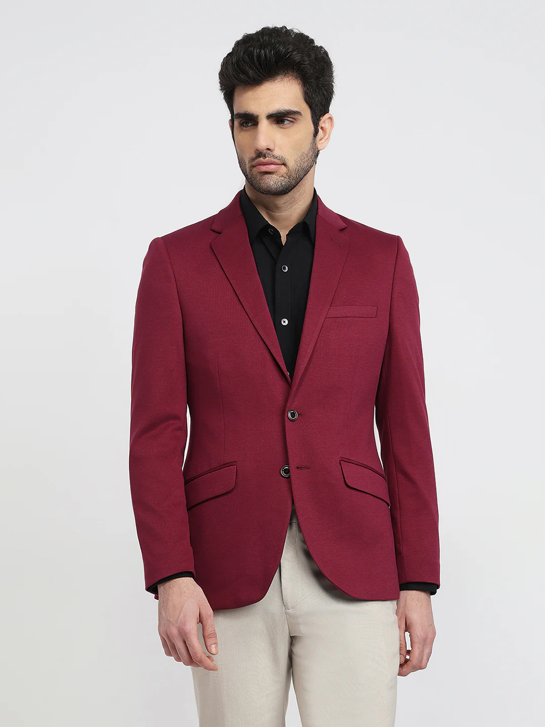 Parx Men Red Solid Urban Fit Terylene Blend Blazer