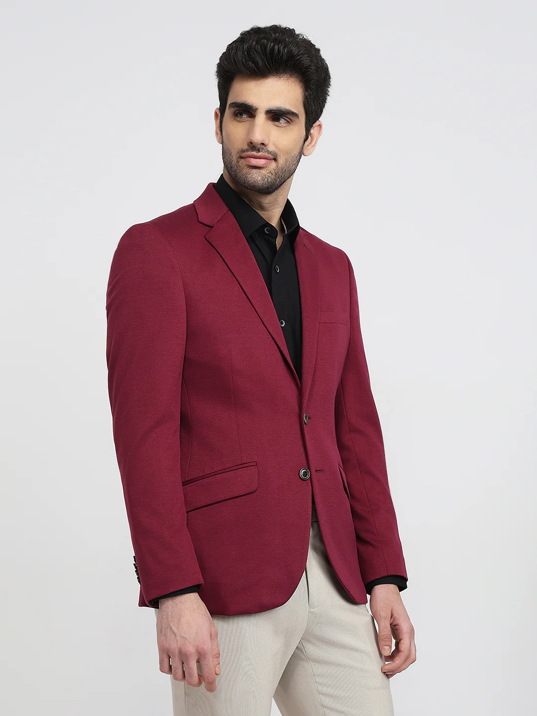 Parx Men Red Solid Urban Fit Terylene Blend Blazer - Image 3