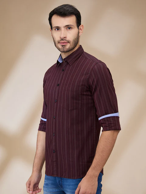 Parx Men Red Stripe Slim Fit Cotton Casual Shirts - Image 3