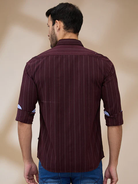 Parx Men Red Stripe Slim Fit Cotton Casual Shirts - Image 4