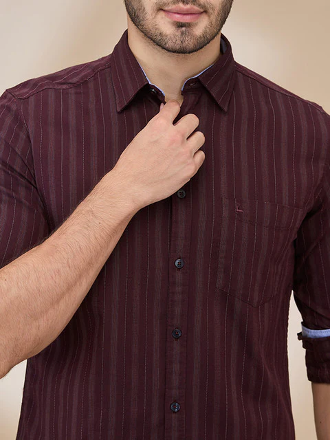 Parx Men Red Stripe Slim Fit Cotton Casual Shirts - Image 5