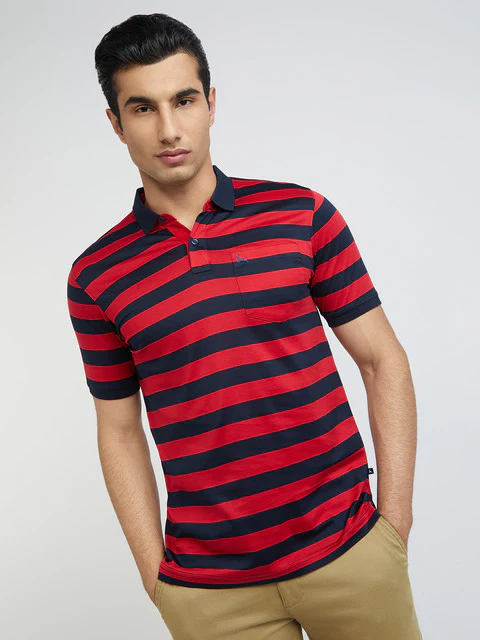 Parx Men Red Yarn Dyed Regular Fit Cotton T-Shirt