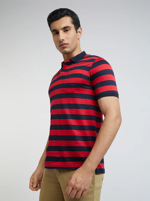 Parx Men Red Yarn Dyed Regular Fit Cotton T-Shirt - Image 3