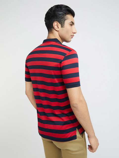 Parx Men Red Yarn Dyed Regular Fit Cotton T-Shirt - Image 4