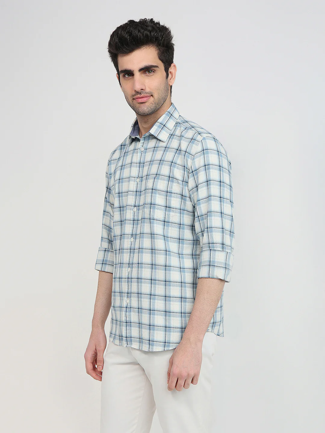 Parx Men Slim Fit Checks Pattern Pure Cotton Full Sleeve Casual Shirt - Image 2