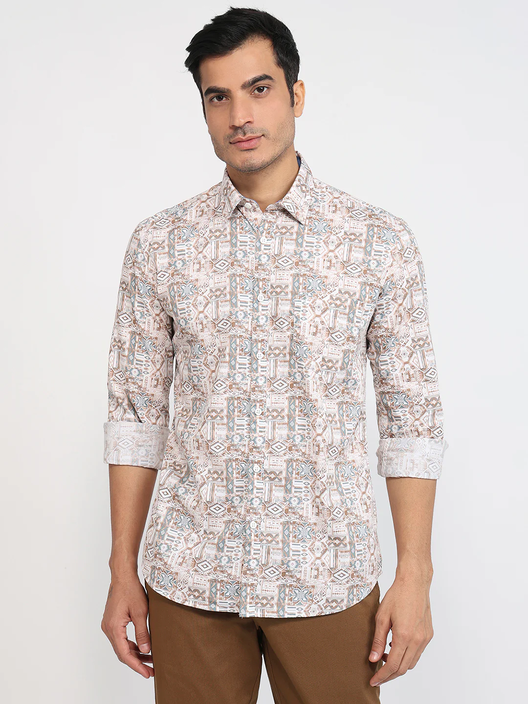 Parx Men Slim Fit Print Pattern Pure Cotton Full Sleeve Casual Shirt
