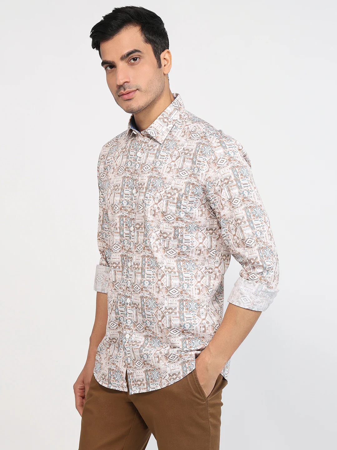 Parx Men Slim Fit Print Pattern Pure Cotton Full Sleeve Casual Shirt - Image 2
