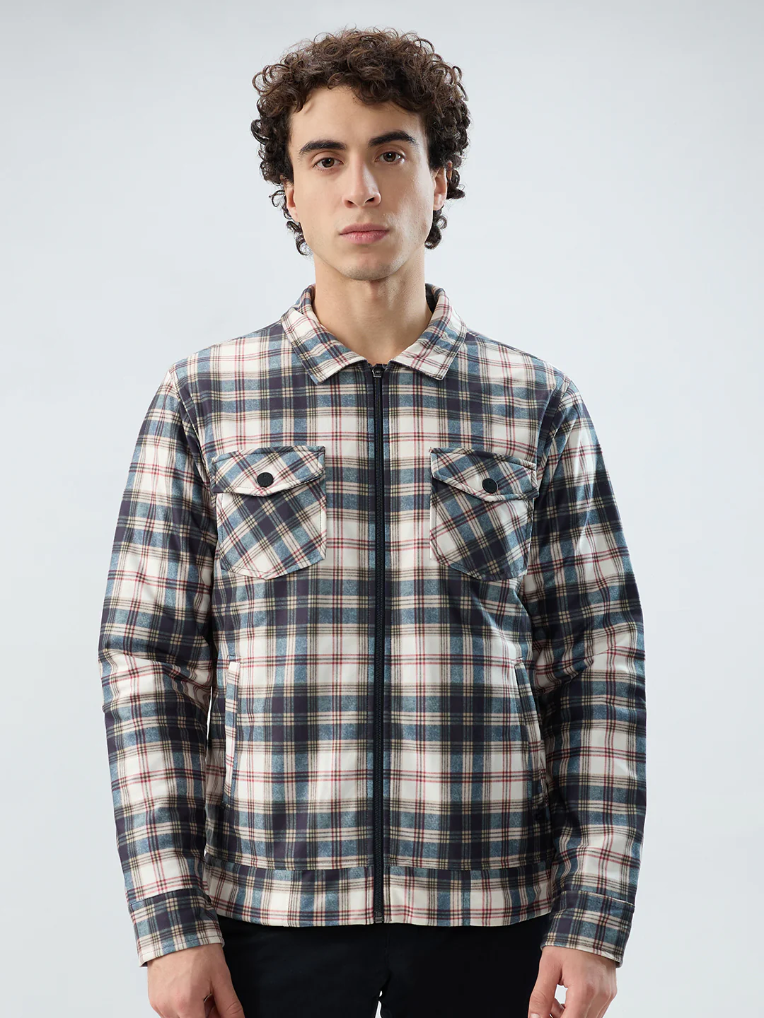 Parx Men White Checks Polyester Jacket/Winterwear