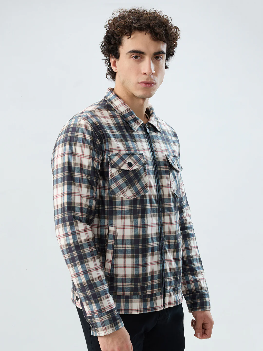 Parx Men White Checks Polyester Jacket/Winterwear - Image 2