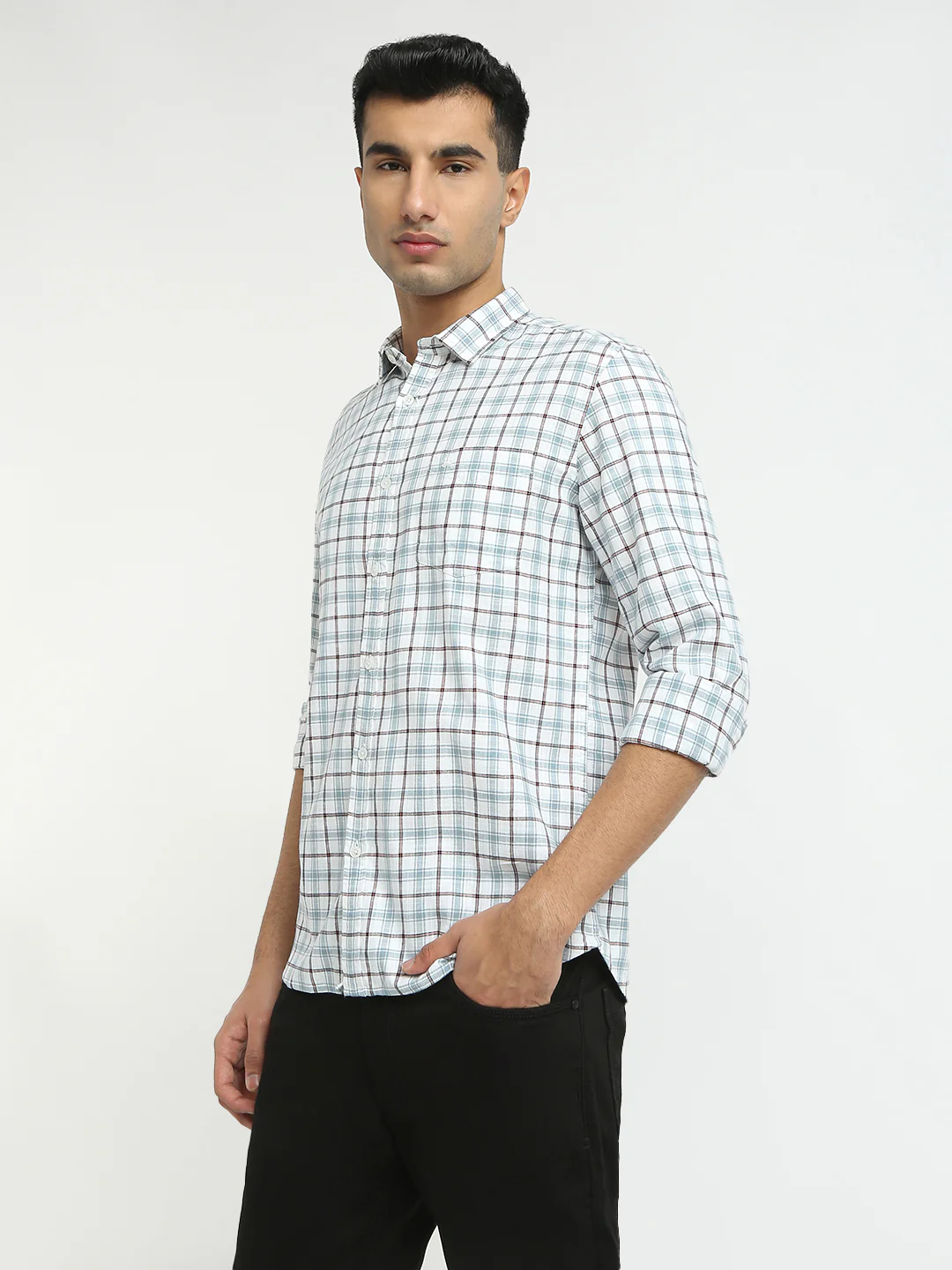 Parx Men White Checks Slim Fit Cotton Casual Shirt - Image 3