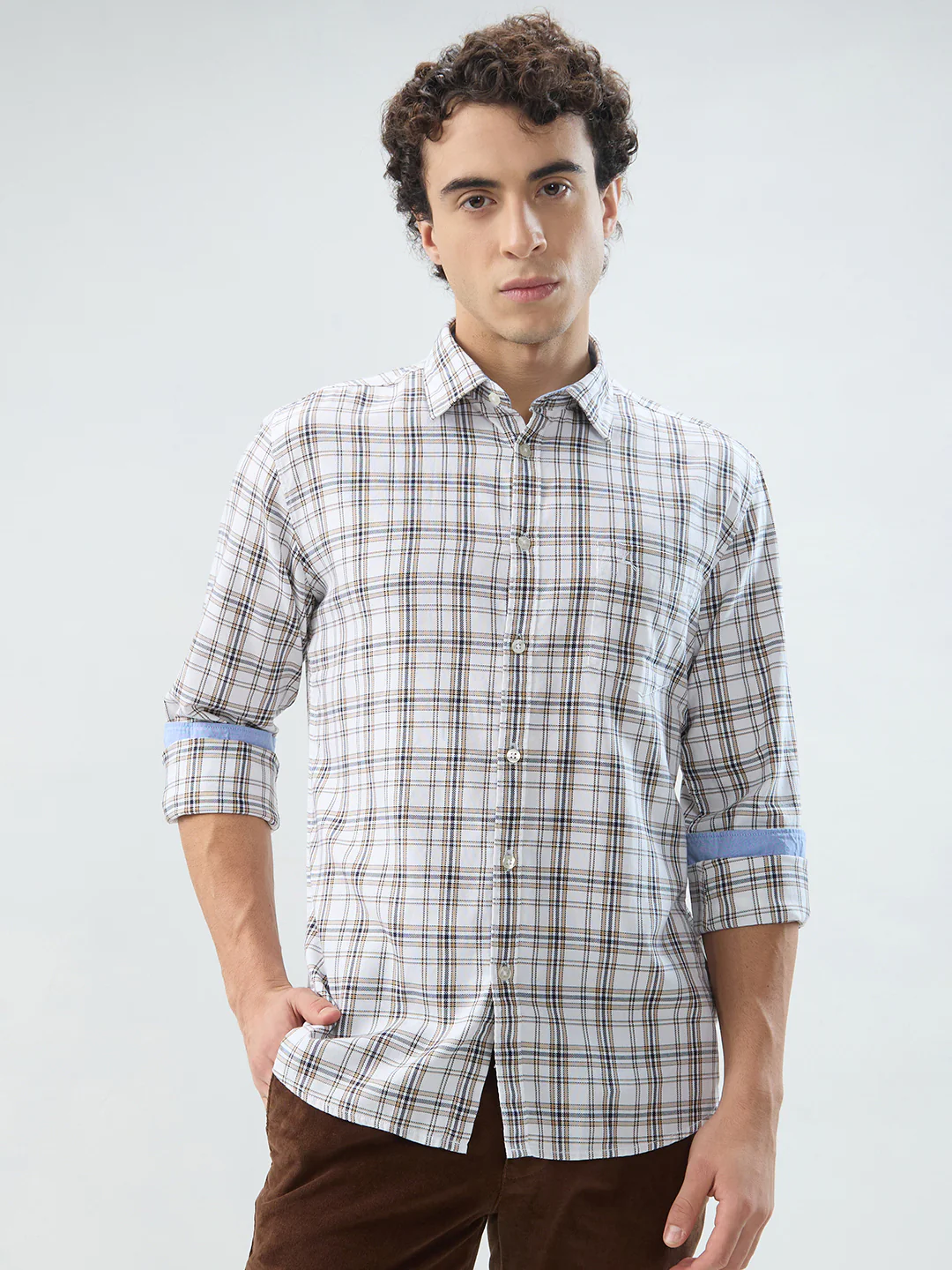 Parx Men White Checks Slim Fit Cotton Shirt