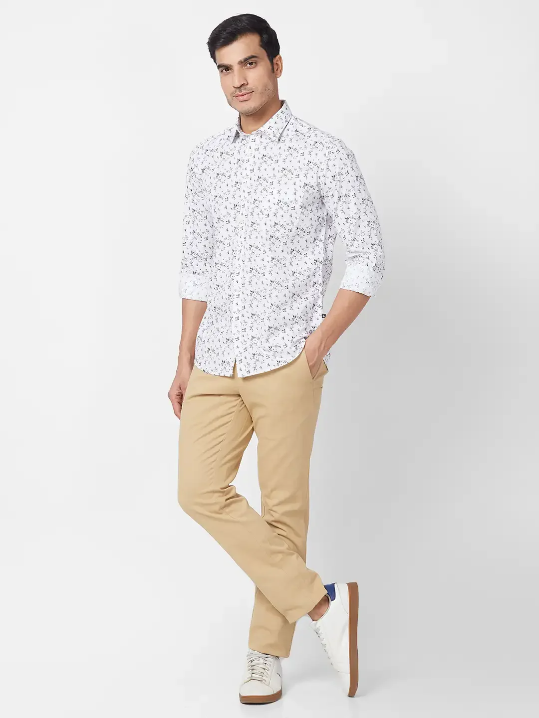 Parx Men White Print Slim Fit Cotton Full Sleeve Cutaway Collar Shirt - Image 5