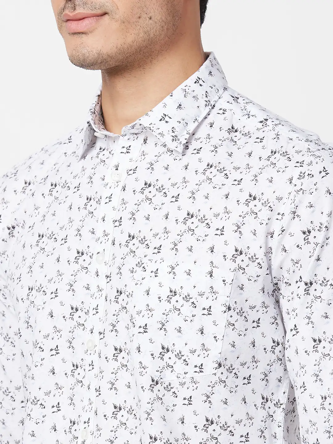 Parx Men White Print Slim Fit Cotton Full Sleeve Cutaway Collar Shirt - Image 6