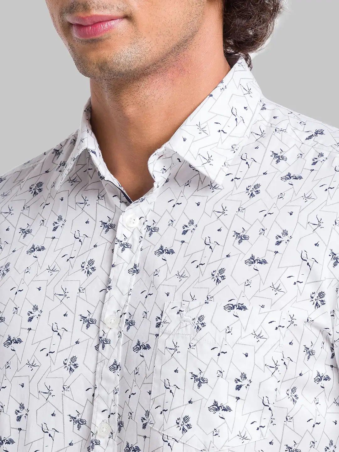 Parx Men White Print Slim Fit Cotton Half Sleeve Cutaway Collar Shirt - Image 6