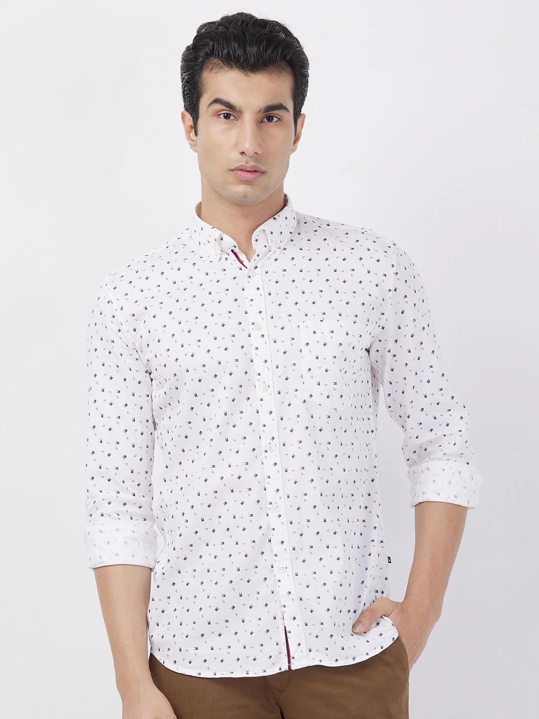 Parx Men White Print Slim Fit Cotton Shirt
