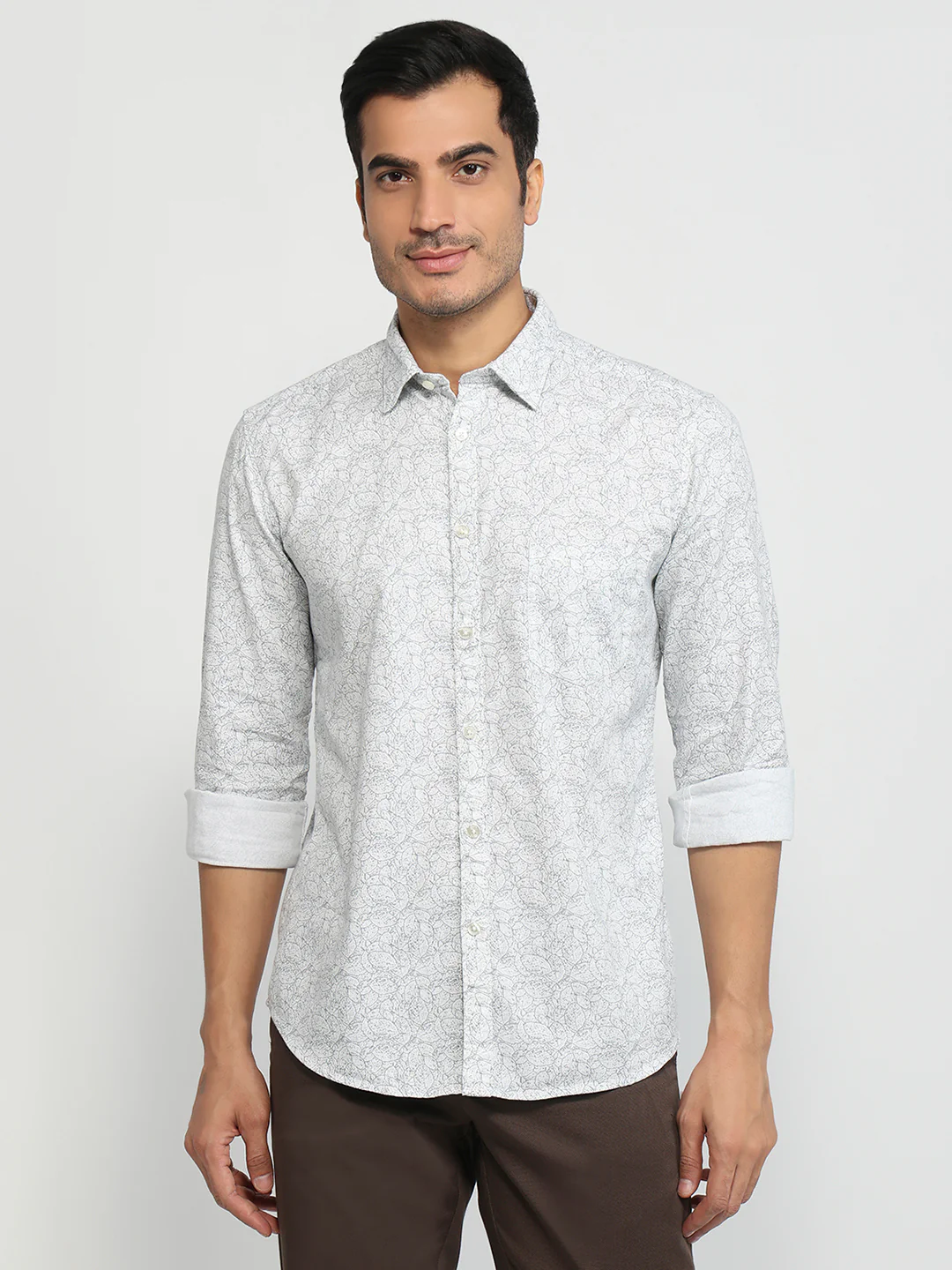 Parx Men White Print Slim Fit Cotton Shirt