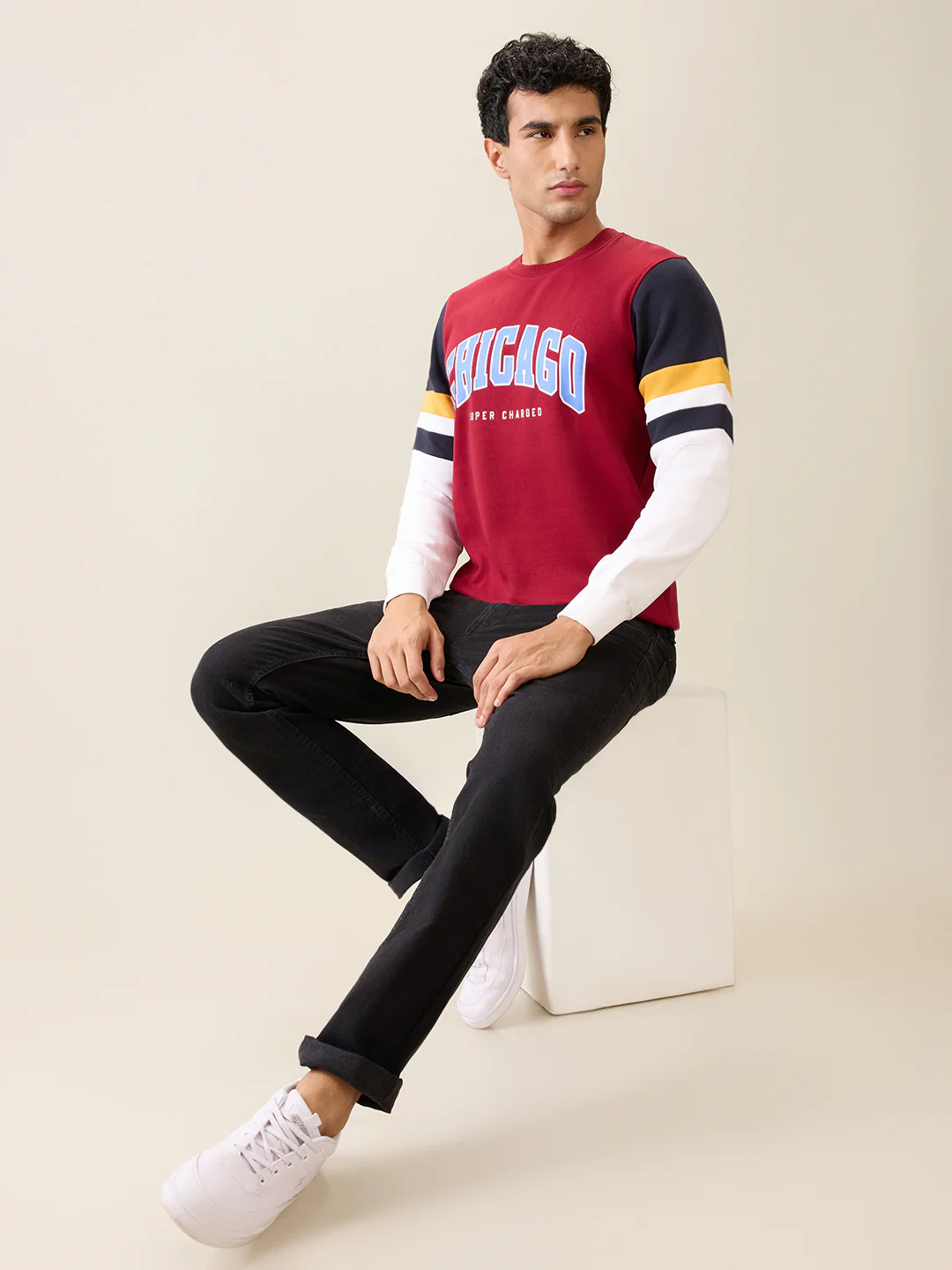 Parx Men White Printed Regular Fit Cotton Blend Full Sleeve Round Neck Collar Sweatshirt - Image 6