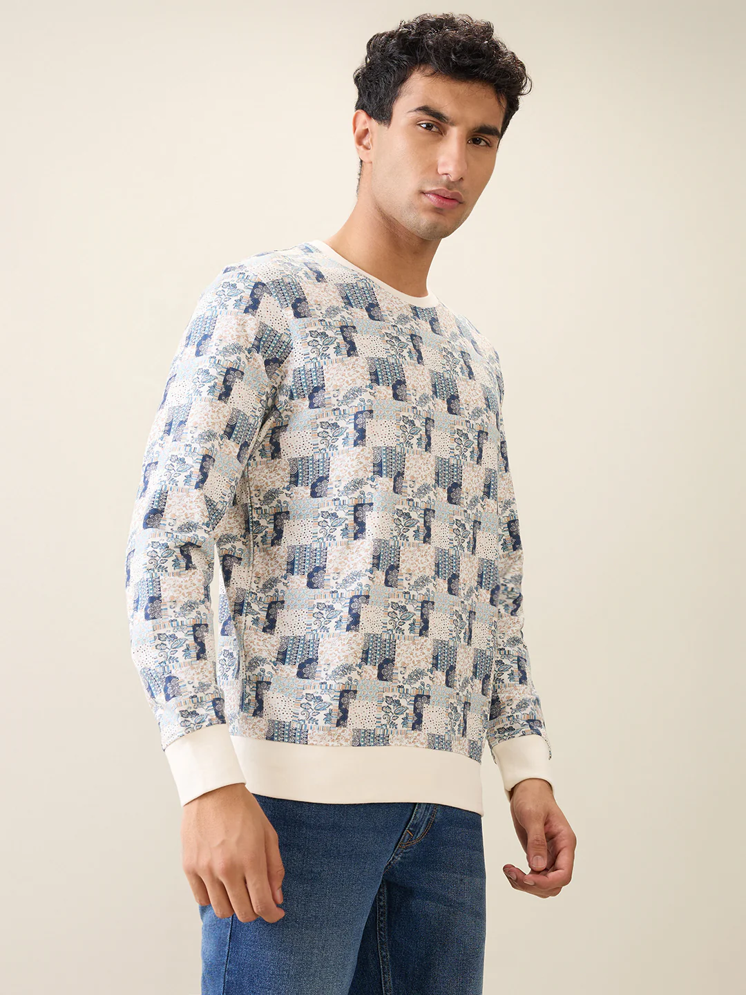 Parx Men White Printed Regular Fit Cotton Full Sleeve Round Neck Collar Sweatshirt - Image 3