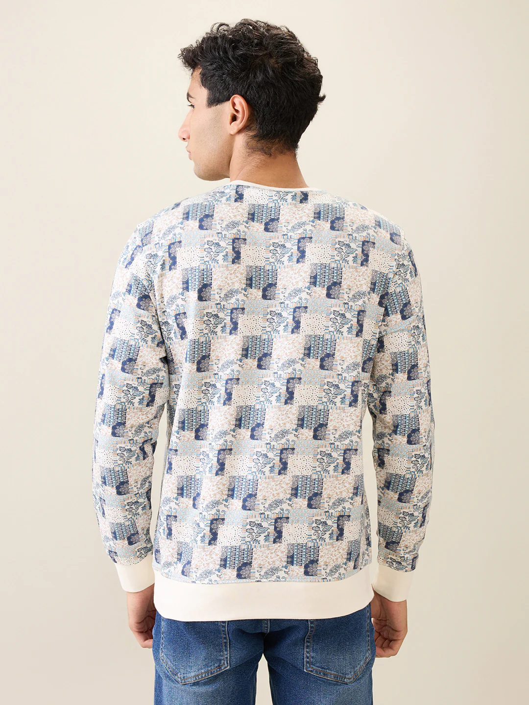 Parx Men White Printed Regular Fit Cotton Full Sleeve Round Neck Collar Sweatshirt - Image 4