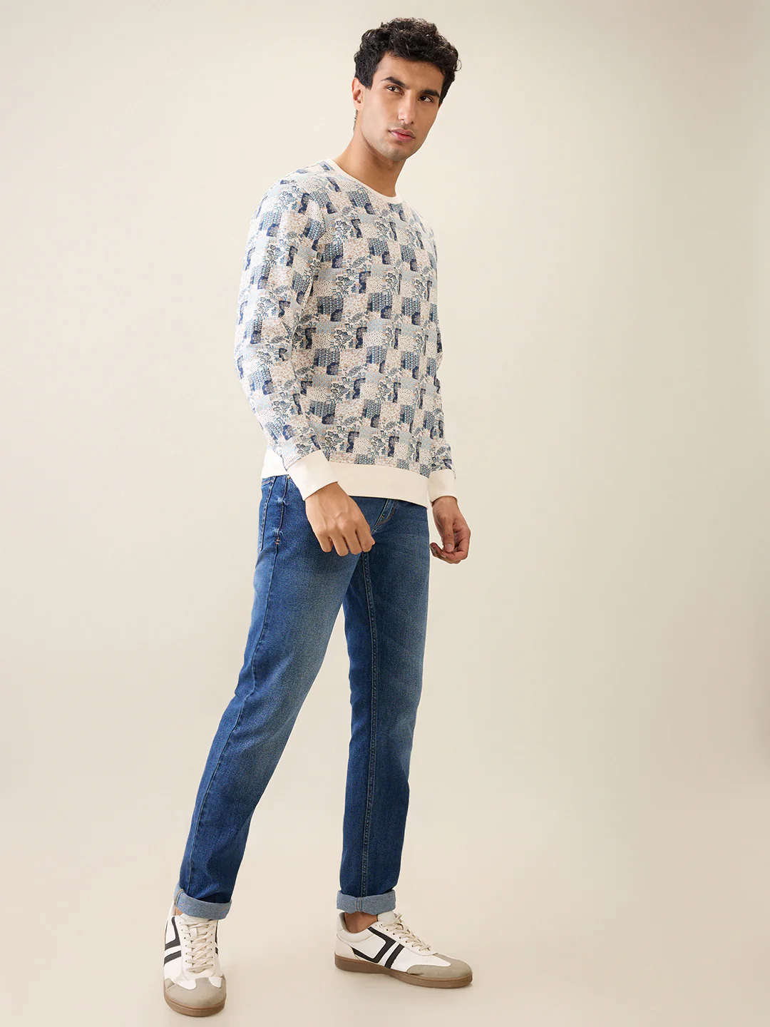 Parx Men White Printed Regular Fit Cotton Full Sleeve Round Neck Collar Sweatshirt - Image 5