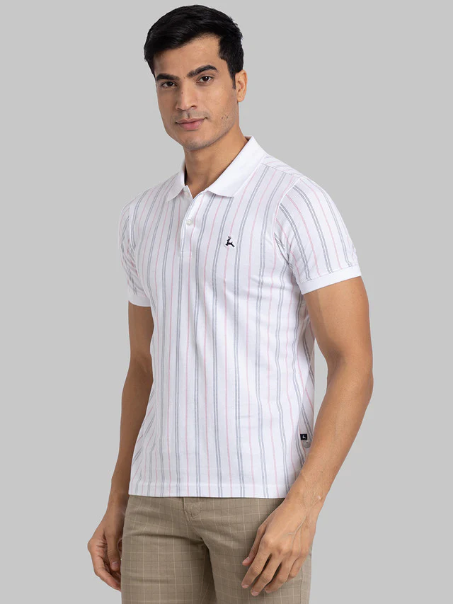 Parx Men White Printed Regular Fit Half Sleeve Polo Neck T-Shirt - Image 3