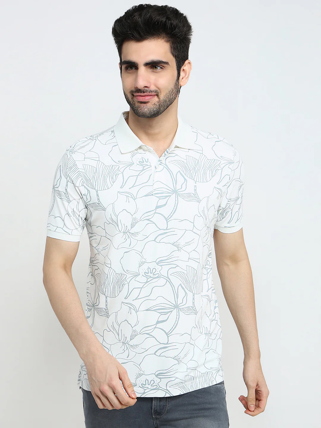 Parx Men White Printed Regular Fit Rayon Blend Half Sleeve T-Shirt