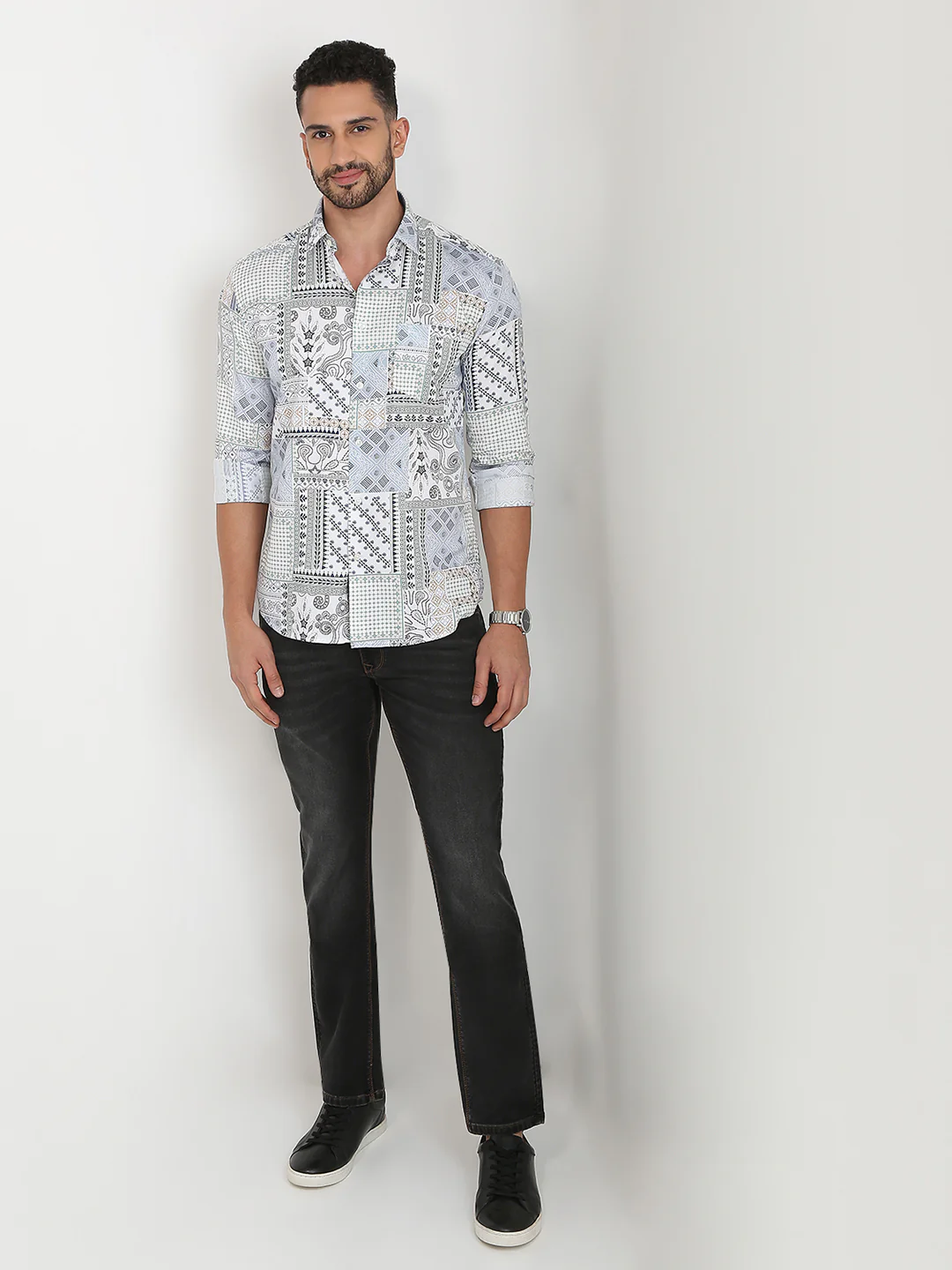 Parx Men White Printed Slim Fit Cotton Casual Shirt - Image 5