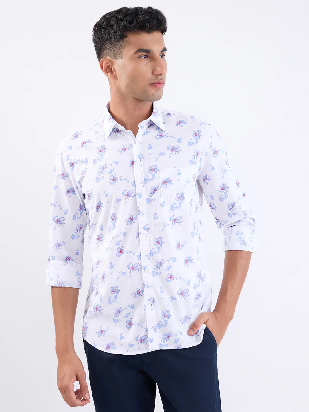 Parx Men White Printed Slim Fit Cotton Casual Shirt