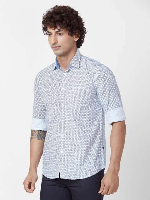 Parx Men White Printed Slim Fit Cotton Casual Shirts - Image 3