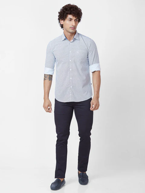 Parx Men White Printed Slim Fit Cotton Casual Shirts - Image 5