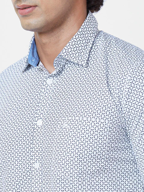 Parx Men White Printed Slim Fit Cotton Casual Shirts - Image 6