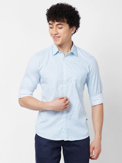 Parx Men White Printed Slim Fit Cotton Casual Shirts