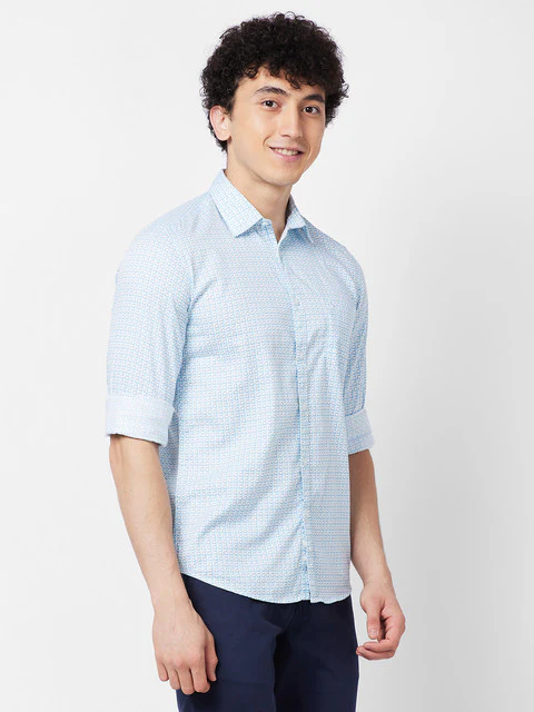 Parx Men White Printed Slim Fit Cotton Casual Shirts - Image 2