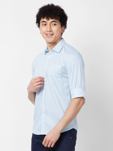 Parx Men White Printed Slim Fit Cotton Casual Shirts - Image 3