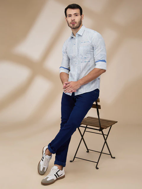 Parx Men White Printed Slim Fit Cotton Casual Shirts - Image 2