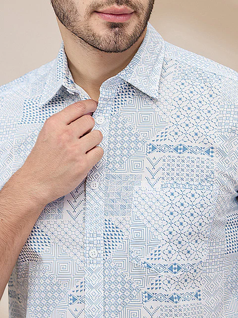 Parx Men White Printed Slim Fit Cotton Casual Shirts - Image 5