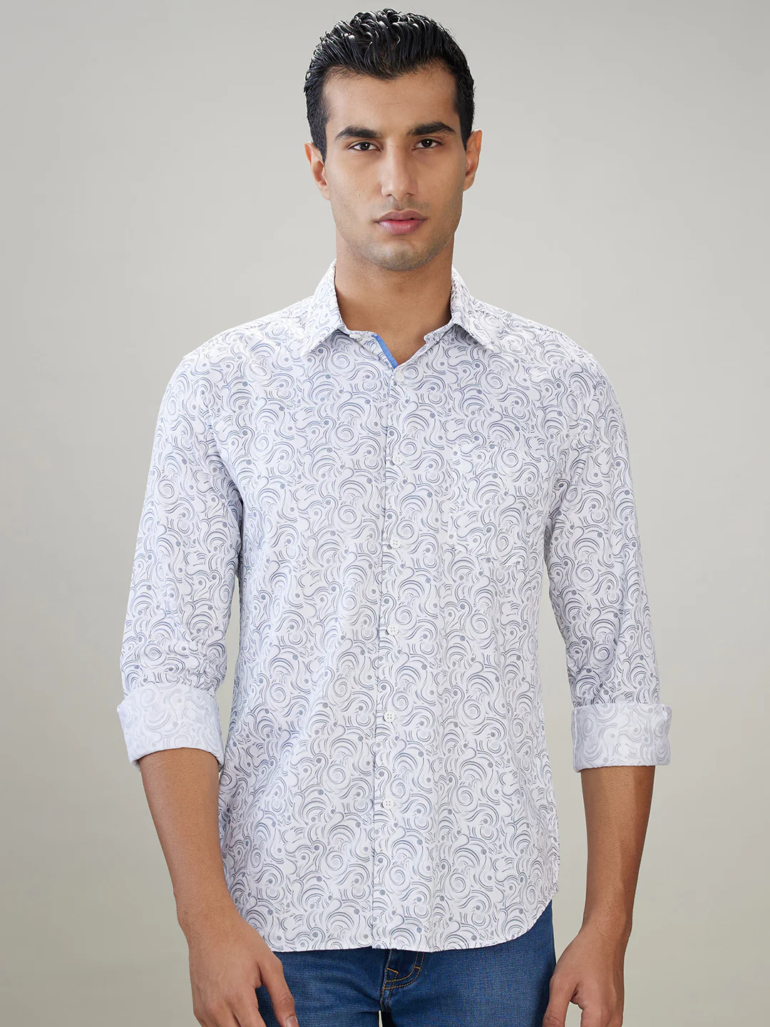 Parx Men White Printed Slim Fit Cotton Full Sleeve Casual Shirt