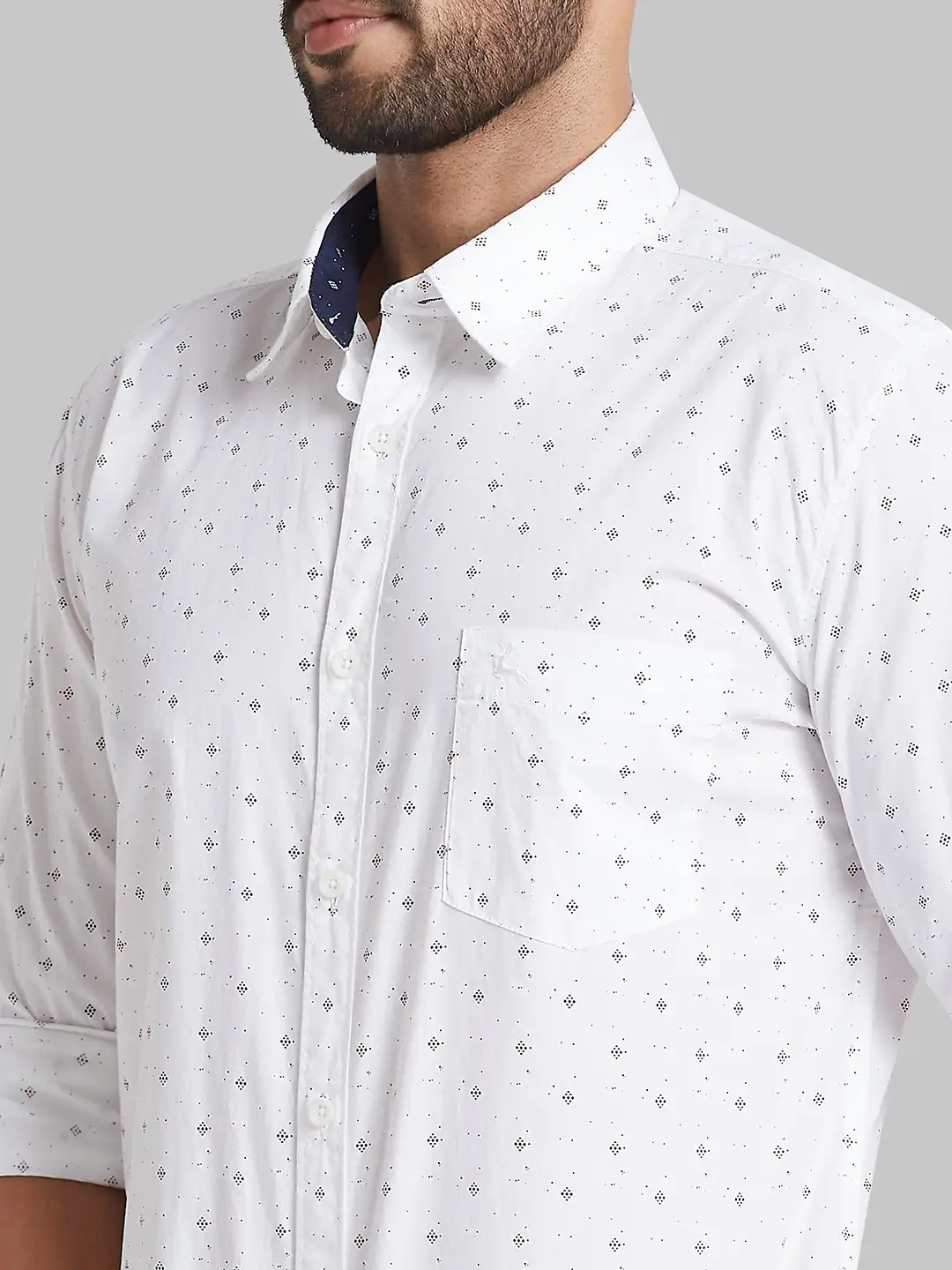 Parx Men White Printed Slim Fit Cotton Full Sleeve Cut Away Collar Shirt - Image 6